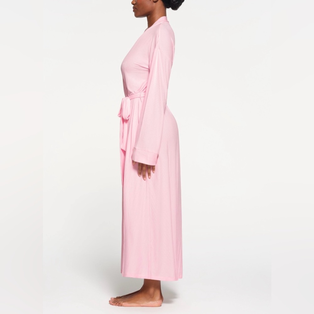 SKIMS Valentine’s Cherry Blossom Pink Soft Lounge Long Robe Medium Rib NWT New M